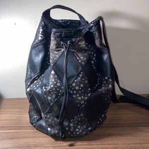 Vintage leather diamond pattern iridescent spotted bucket purse